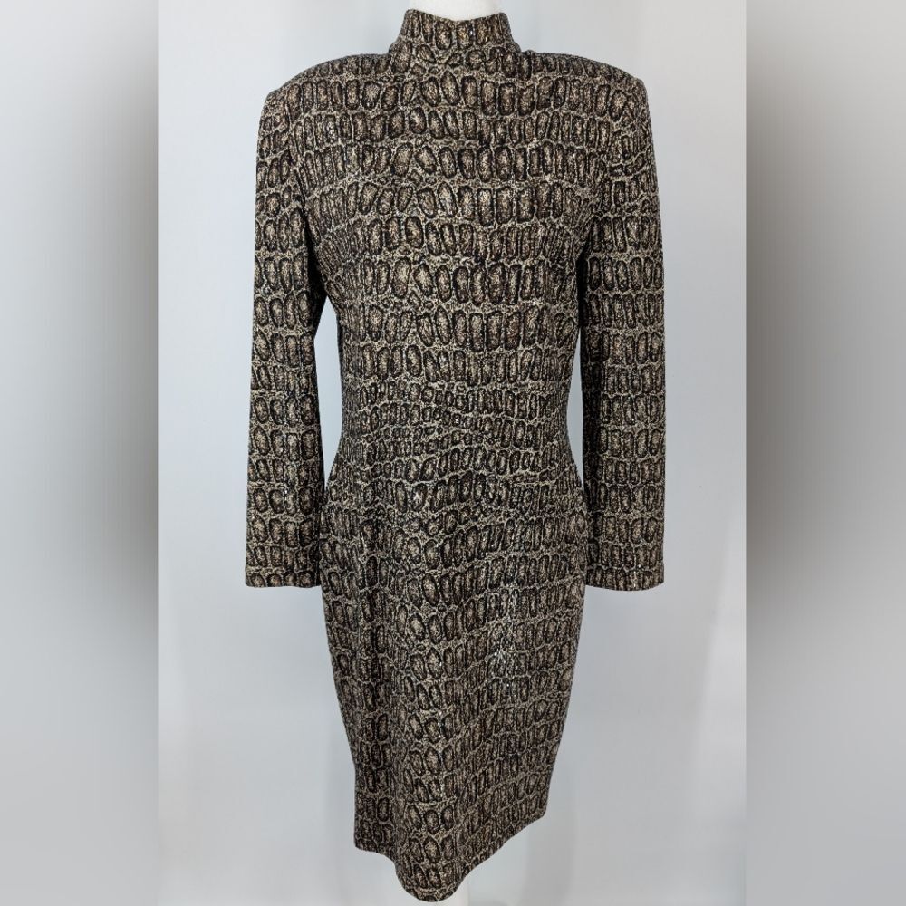 St. John Evening Marie Gray Brown Black Snake Animal Print Long Sleeve Dress 8